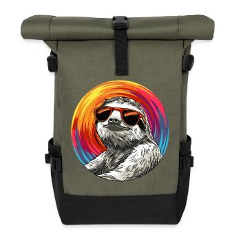 Cool sloth with sunglasses and colorful circle - Roll Top Backpack - olive/black - Front
