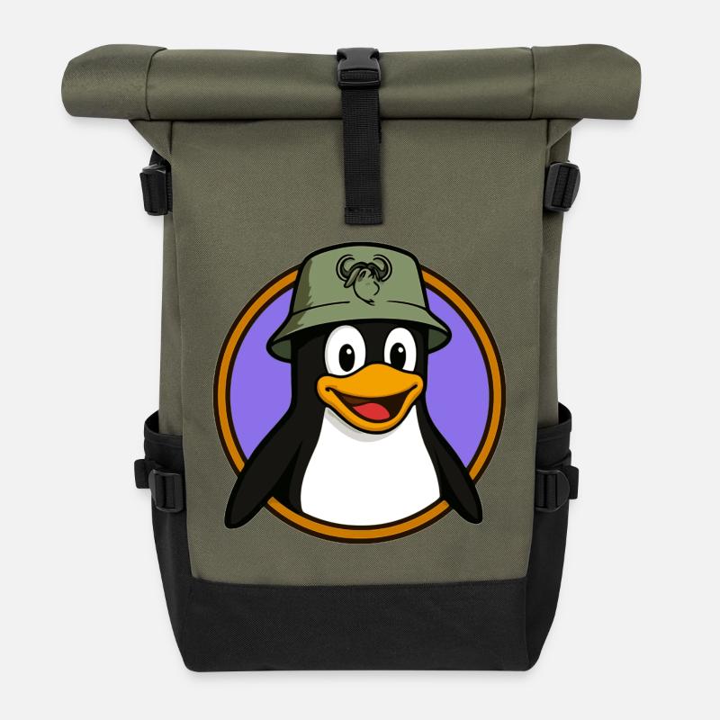 Tux Linux + GNU Hut - Rolltop Rucksack - Olive/Schwarz