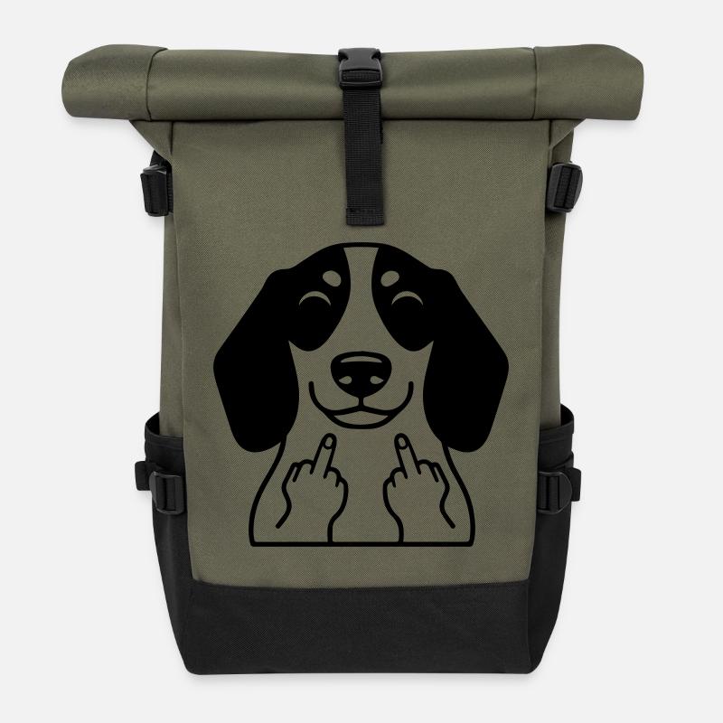 Un teckel effronté fait un doigt d’honneur – Bande dessinée drôle - Sac à dos roll top - olive/noir