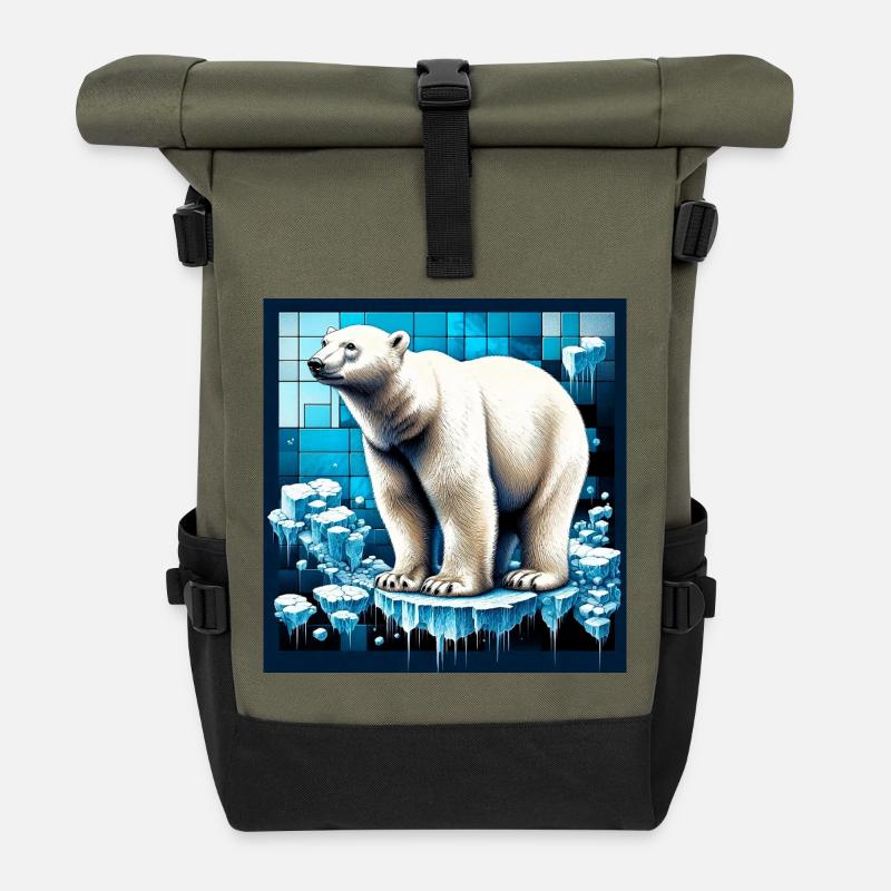 ours blanc - Sac à dos roll top - olive/noir