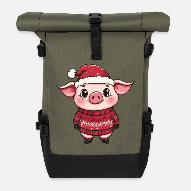 Schwein Weihnachten - Rolltop Rucksack - Olive/Schwarz