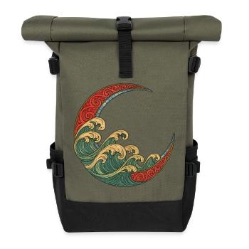 Crescent Wave Mosaic - Roll Top Backpack - olive/black - Front