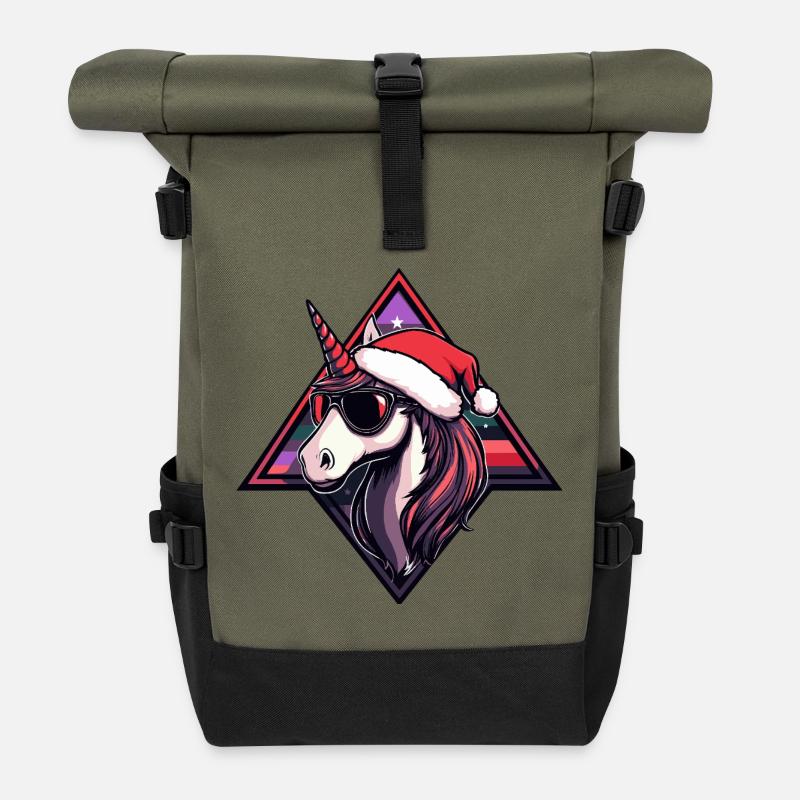 Noël licorne - Sac à dos roll top - olive/noir