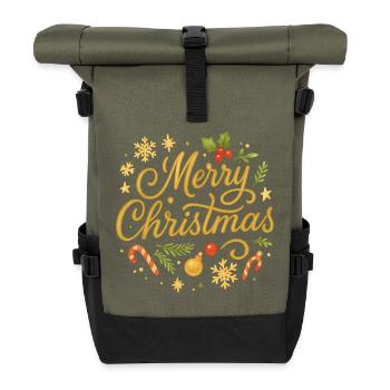 Merry Christmas Deko Schmuck - Rolltop Rucksack - Olive/Schwarz - Vorne