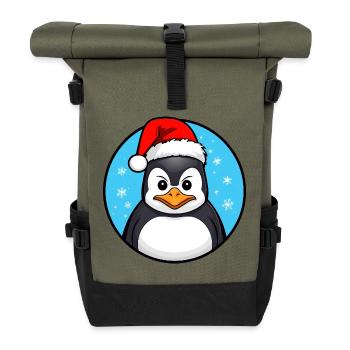 Weihnachten Pinguin - Rolltop Rucksack - Olive/Schwarz - Vorne