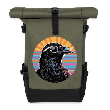 Raven mit Sonnenbrille Retro Vibe - Rolltop Rucksack - Olive/Schwarz - Vorne