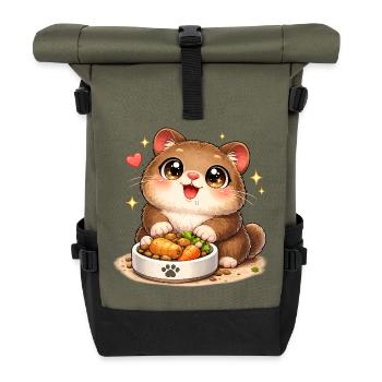 Cuddly kitten with food bowl - Roll Top Backpack - olive/black - Front