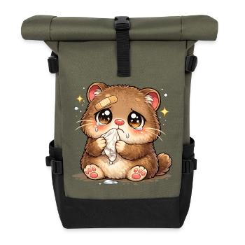 Cuddly Kitten Tear Ribbon Consolation - Roll Top Backpack - olive/black - Front
