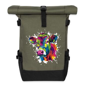 Cow Pop Art Color Explosion - Roll Top Backpack - olive/black - Front