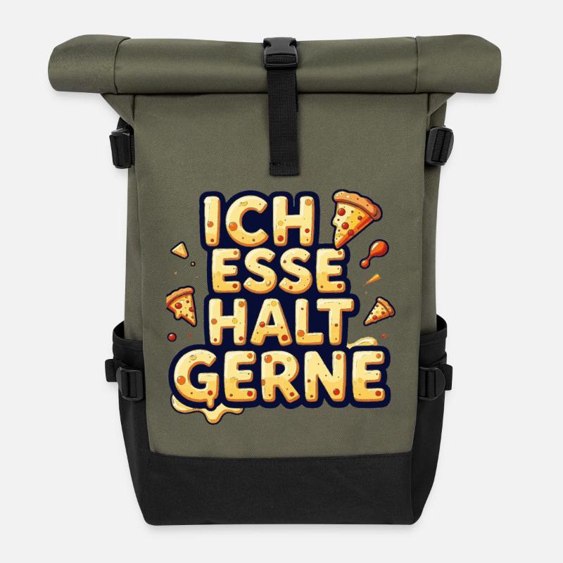 I just like to eat pizza - Roll Top Backpack - olive/black