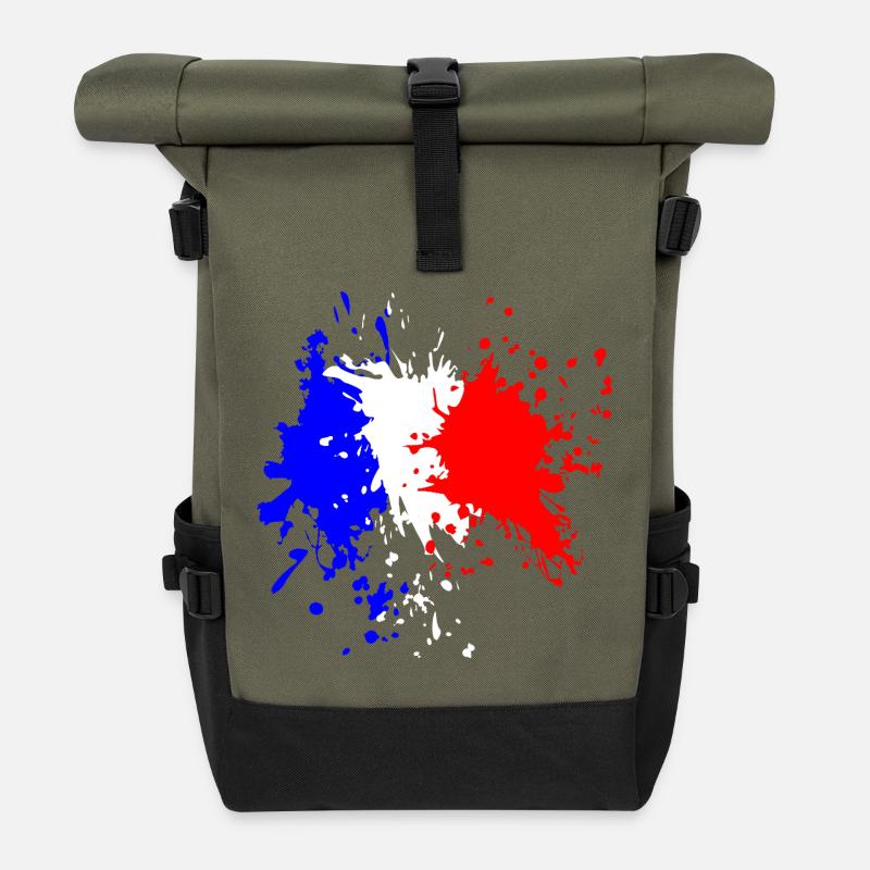 Frankreich Flagge Splash - Rolltop Rucksack - Olive/Schwarz