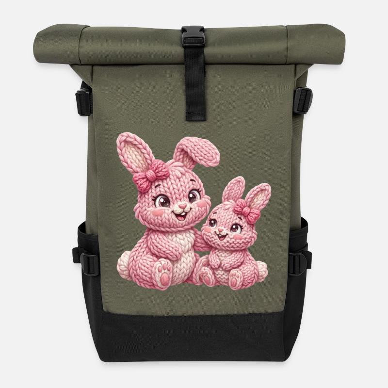Hasen Kinder Hasenkinder - kleine große Schwester - Rolltop Rucksack - Olive/Schwarz