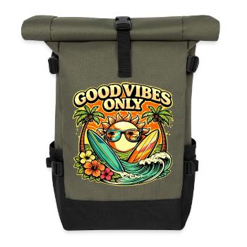 Surf Sonnenuntergang Palmen Strand Design - Rolltop Rucksack - Olive/Schwarz - Vorne