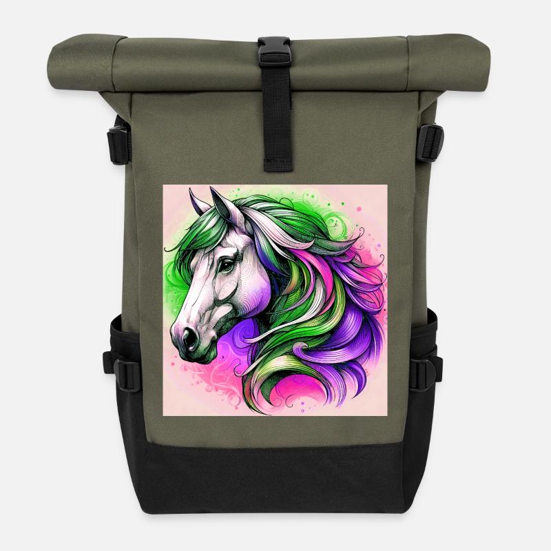 horse - Roll Top Backpack - olive/black