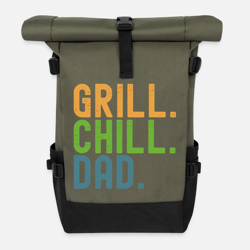BBQ. Détends-toi. Papa. Des papas et des grillons. - Sac à dos roll top - olive/noir