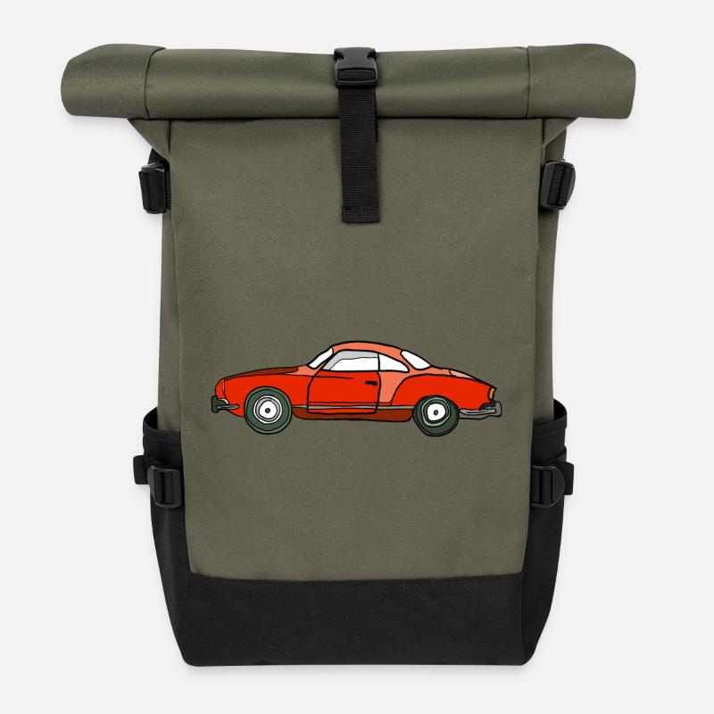Roter Oldtimer Seitenansicht - Rolltop Rucksack - Olive/Schwarz