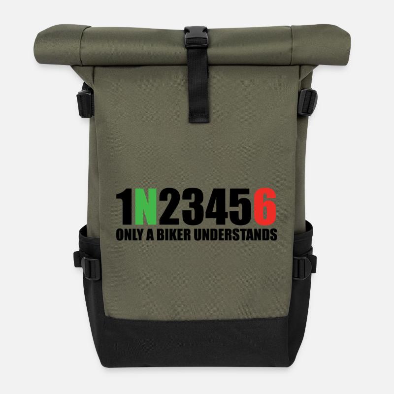 1N23456 Nur ein Biker versteht - Rolltop Rucksack - Olive/Schwarz