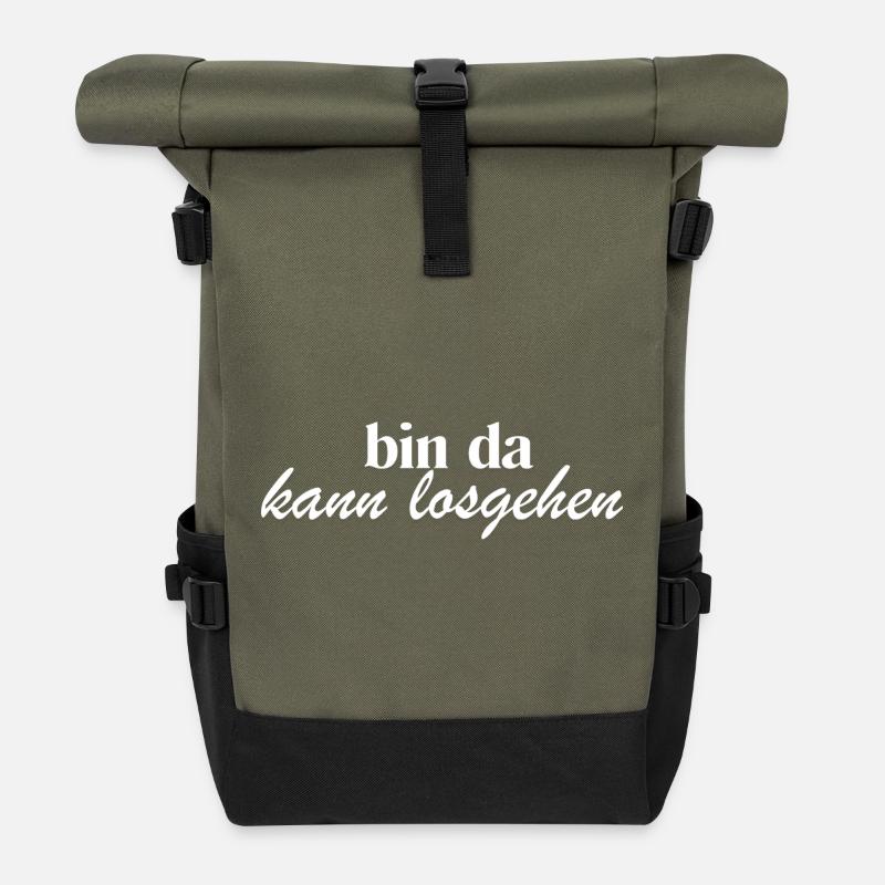 bin da kann losgehen weiß - Rolltop Rucksack - Olive/Schwarz