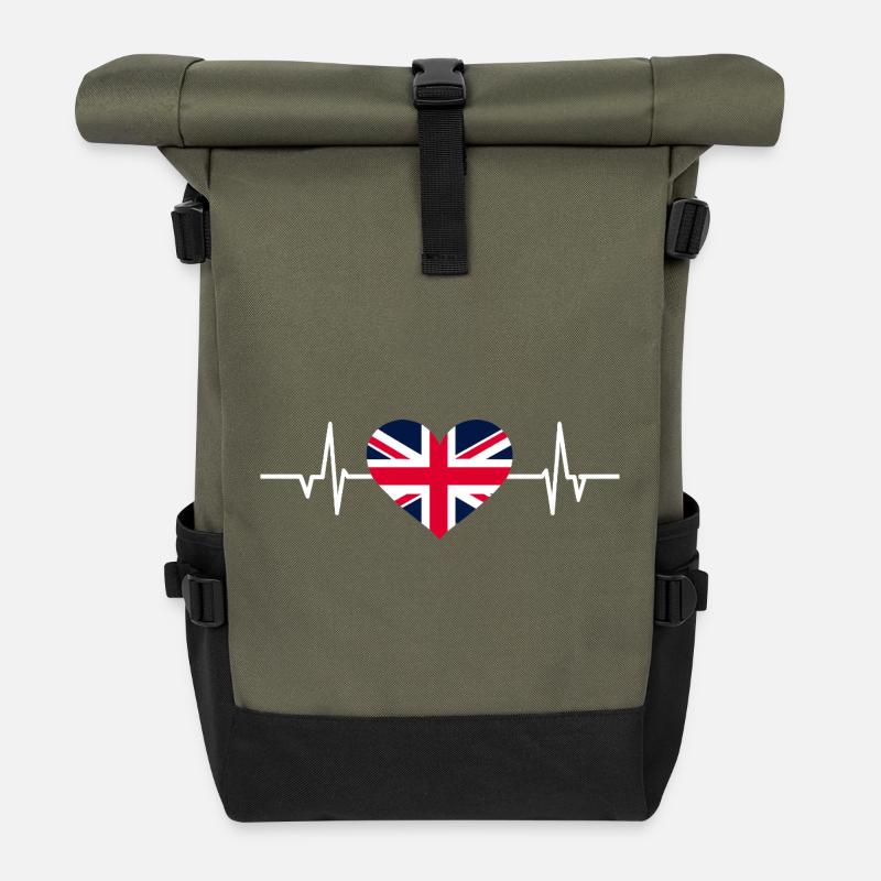 Union Jack Heartbeat - Roll Top Backpack - olive/black