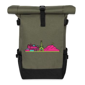 Edinburgh City Skyline Castle Moderne Linienkunst - Rolltop Rucksack - Olive/Schwarz - Vorne
