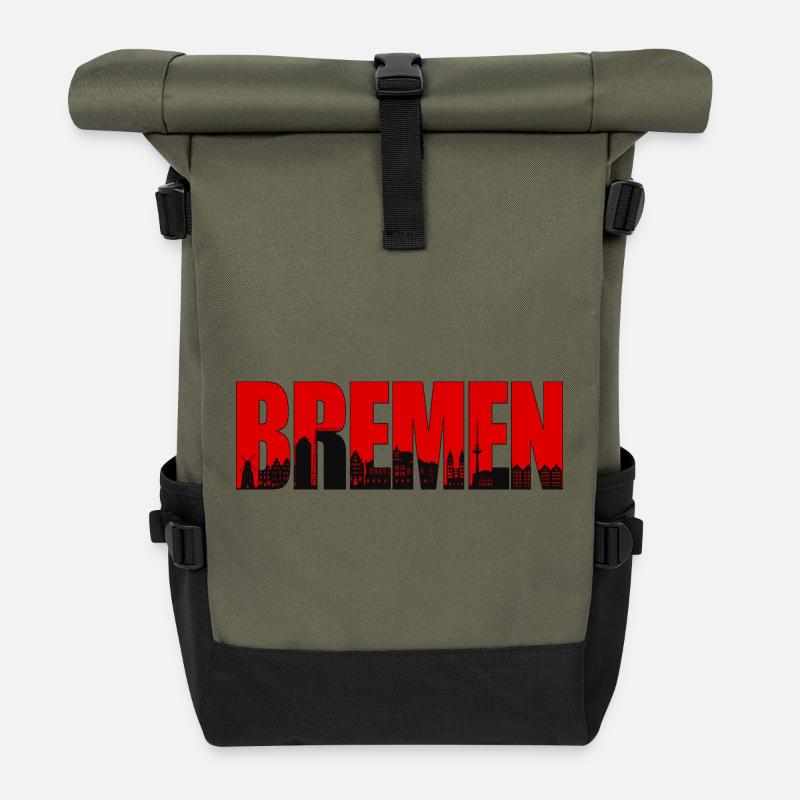 Stadt Bremen - Skyline (rot) - Rolltop Rucksack - Olive/Schwarz