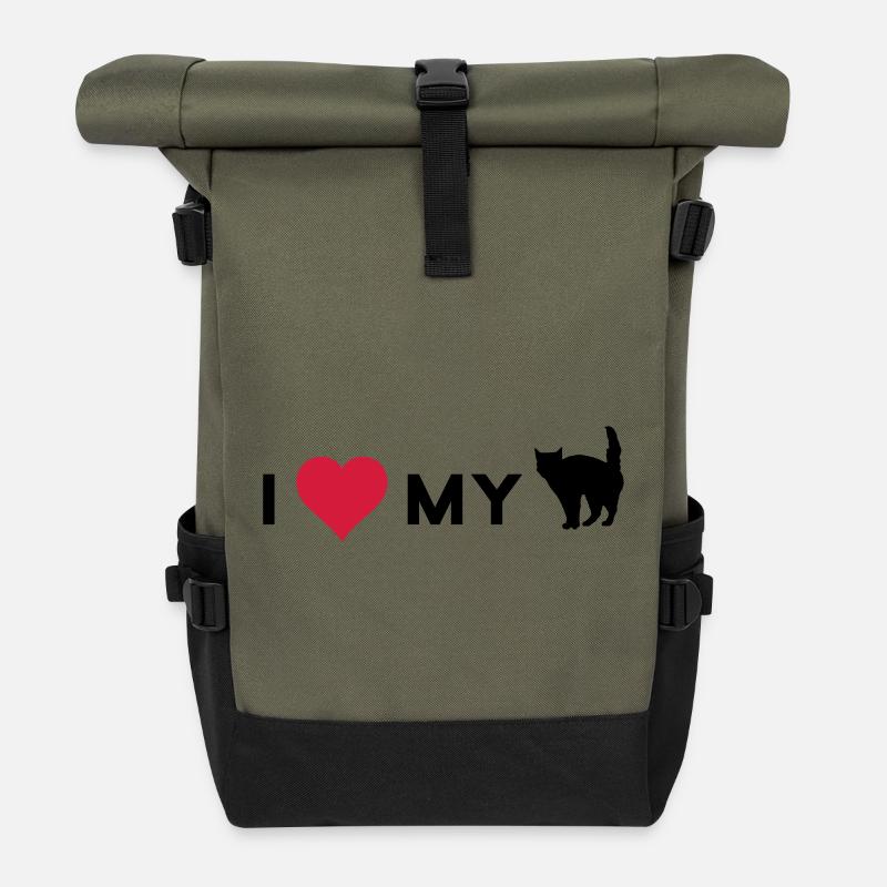 i love my cat - Sac à dos roll top - olive/noir