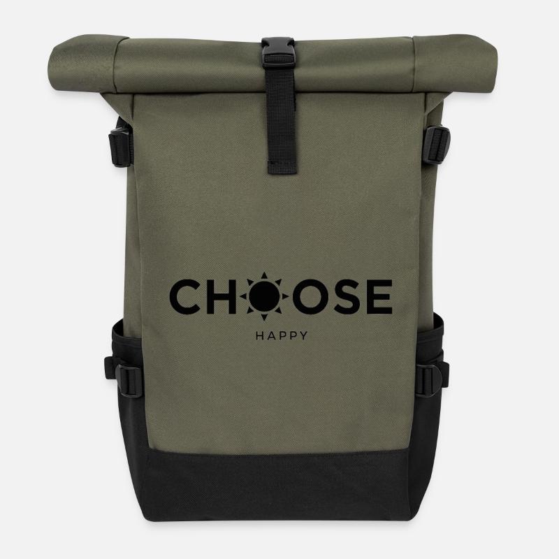 Celestial Sunburst Inspirational Design - Roll Top Backpack - olive/black