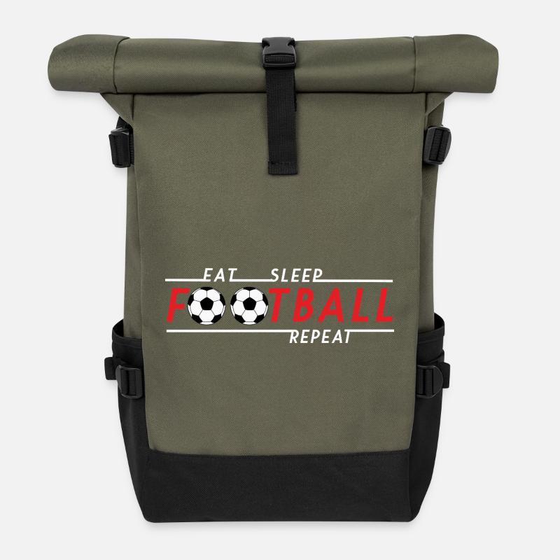 Eat Sleep Football Repeat - Roll Top Backpack - olive/black