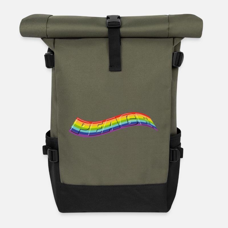 PEACE Claim in Rainbow - Rolltop Rucksack - Olive/Schwarz