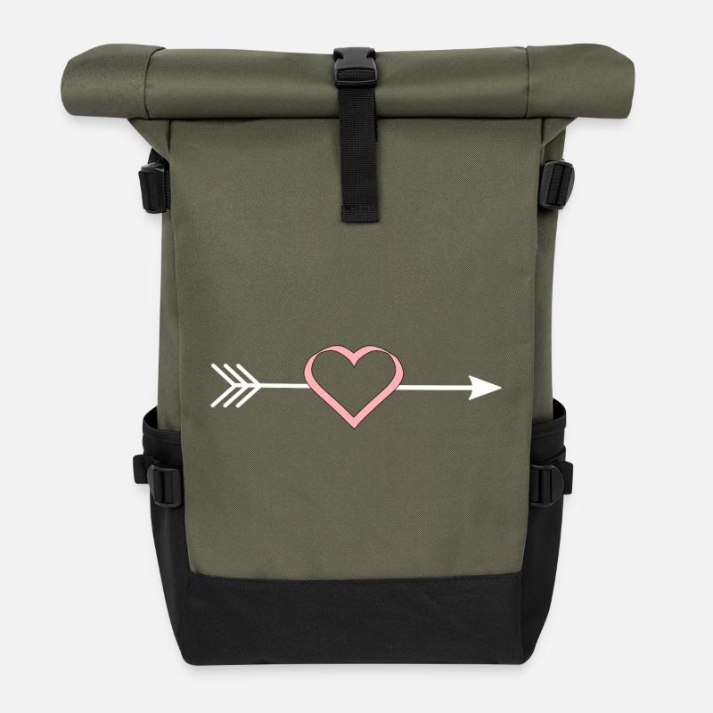 pinkes Herz rosa rot Pfeil Herzen Valentinstag - Rolltop Rucksack - Olive/Schwarz