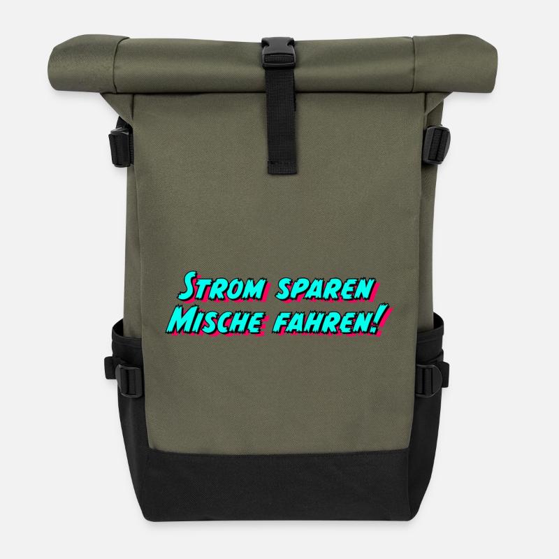 Strom sparen Mische fahren! - Rolltop Rucksack - Olive/Schwarz
