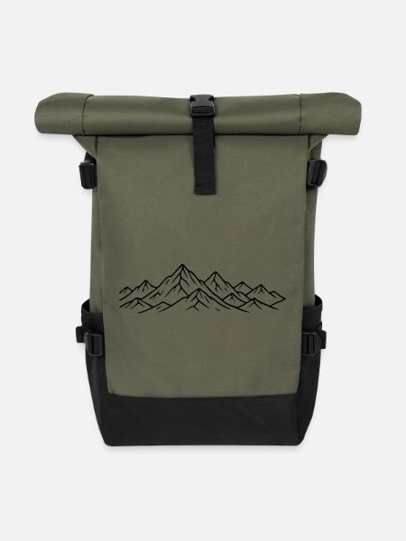 Berglandschaft Berge - Rolltop Rucksack - Olive/Schwarz