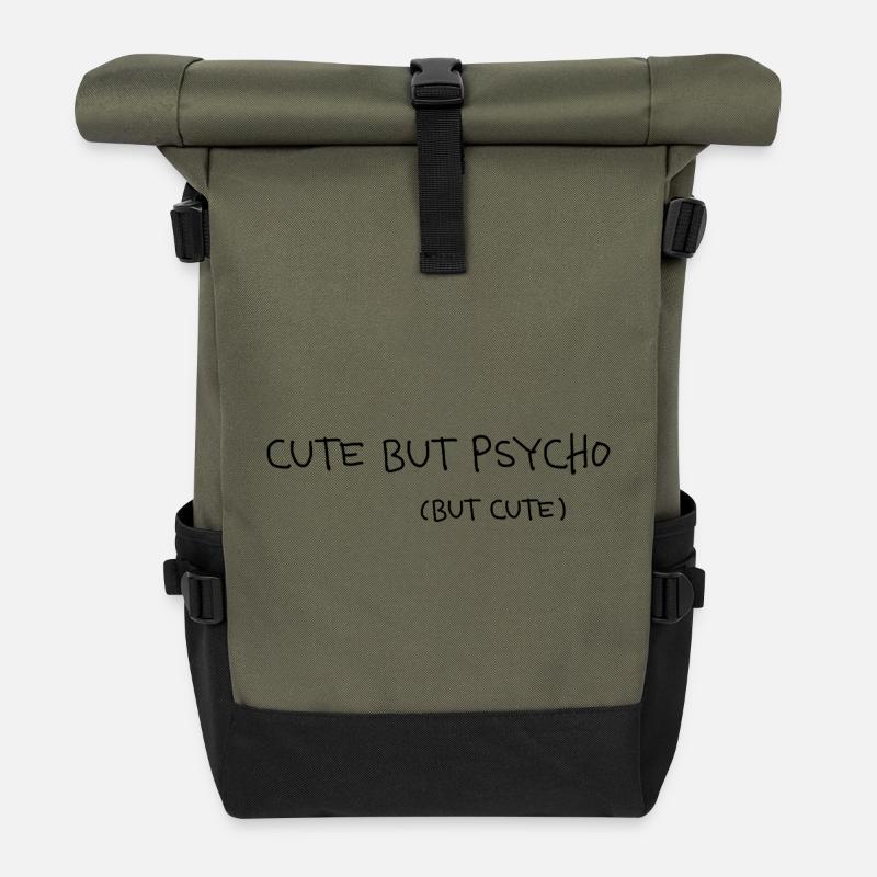Cute But Psycho But Cute Minimal Statement - Rolltop Rucksack - Olive/Schwarz