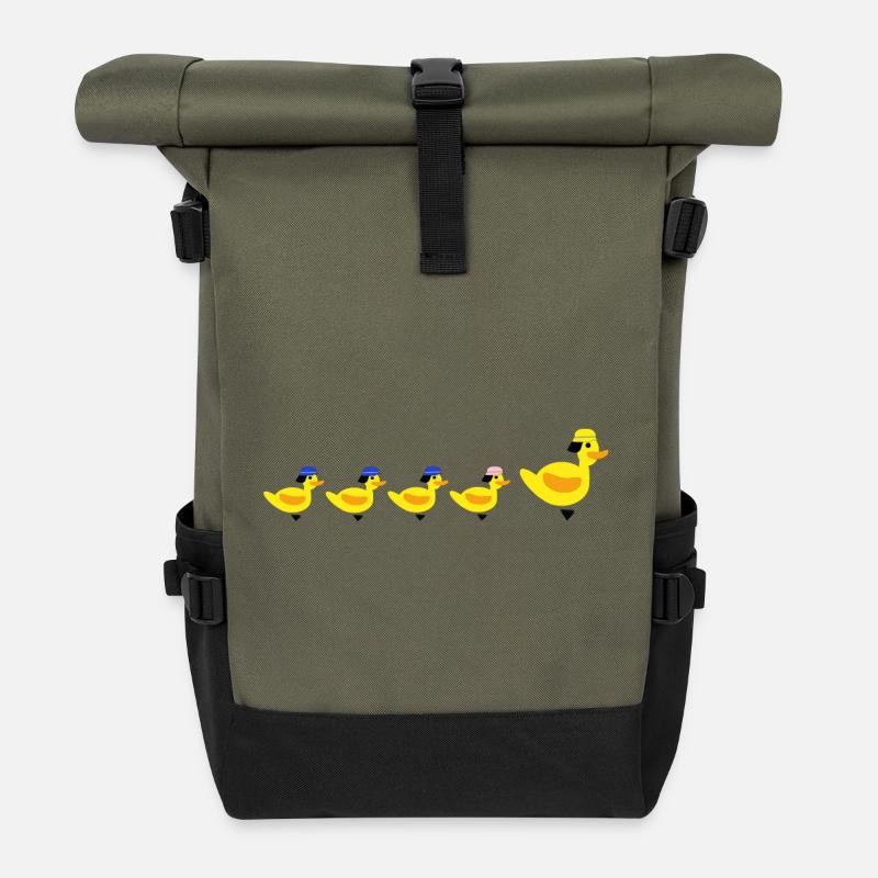 Fire Brigade Ducks - Family - Roll Top Backpack - olive/black
