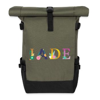 JADE Name mit Blumen geschmückt - Rolltop Rucksack - Olive/Schwarz - Vorne