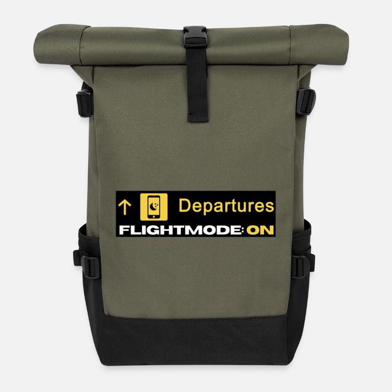Departures Flightmode On - Flugmodus - Chillen - Rolltop Rucksack - Olive/Schwarz
