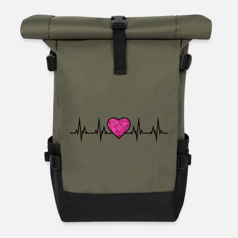 ECG du battement cardiaque - Sac à dos roll top - olive/noir