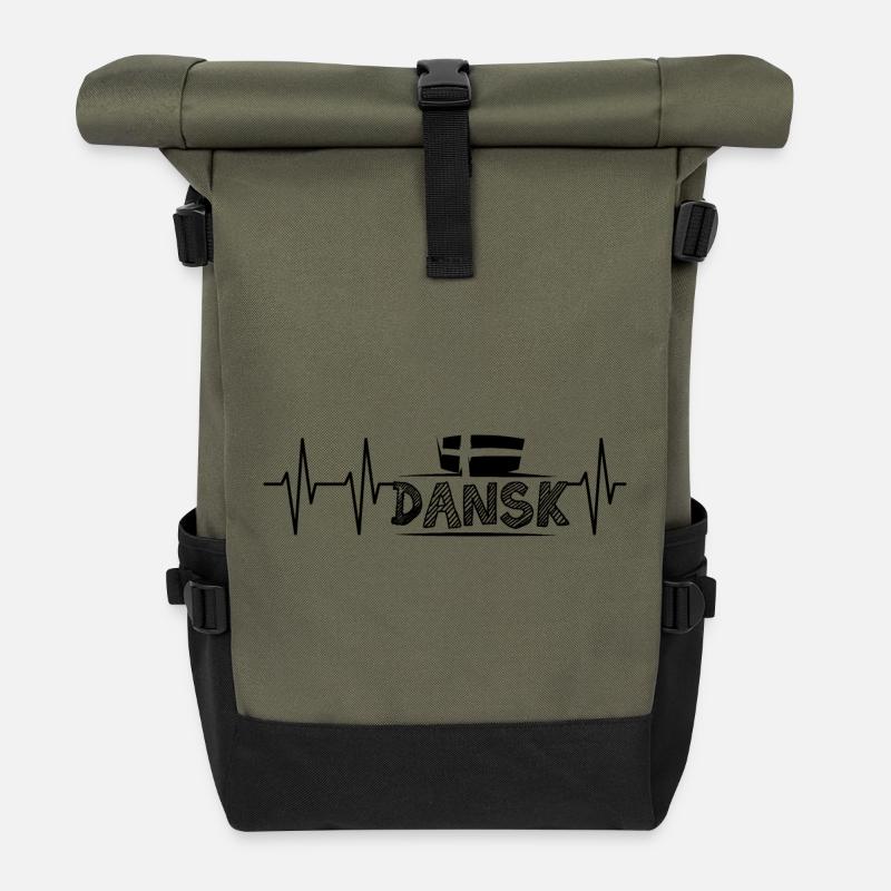 puls dansk flagge illustration herzschlag symbol - Rolltop Rucksack - Olive/Schwarz