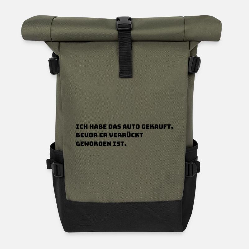 Lustiger E-Auto Aufkleber - Rolltop Rucksack - Olive/Schwarz