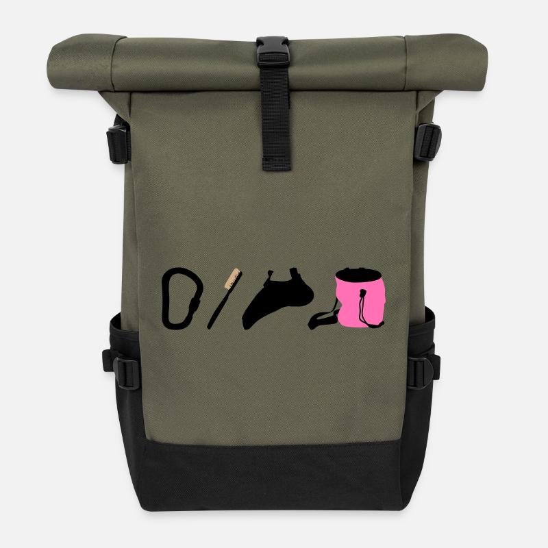 Kletterlogo Boulderemblem Kletterschuhe Bürste - Rolltop Rucksack - Olive/Schwarz