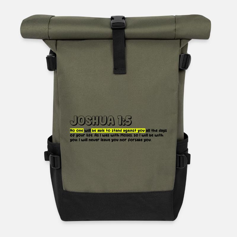 No one will be able to stand against | Bible Quote - Roll Top Backpack - olive/black