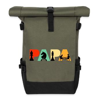 Schachpapa Retro Brettspiel Strategie Schachpapa - Rolltop Rucksack - Olive/Schwarz - Vorne