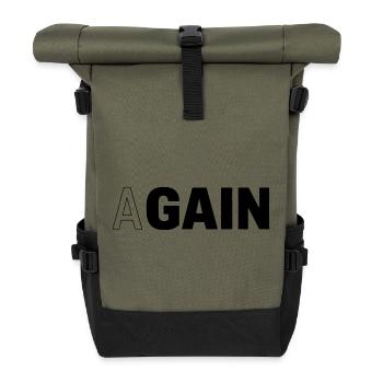 Hidden Gain — AGAIN Typography Motivational - Rolltop Rucksack - Olive/Schwarz - Vorne