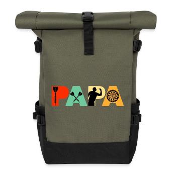 Papa Dart Master Retro Vintage Sunset Typography - Roll Top Backpack - olive/black - Front
