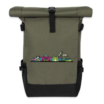 Milton Keynes City Skyline Xscape Moderne Linienzeichnung - Rolltop Rucksack - Olive/Schwarz - Vorne