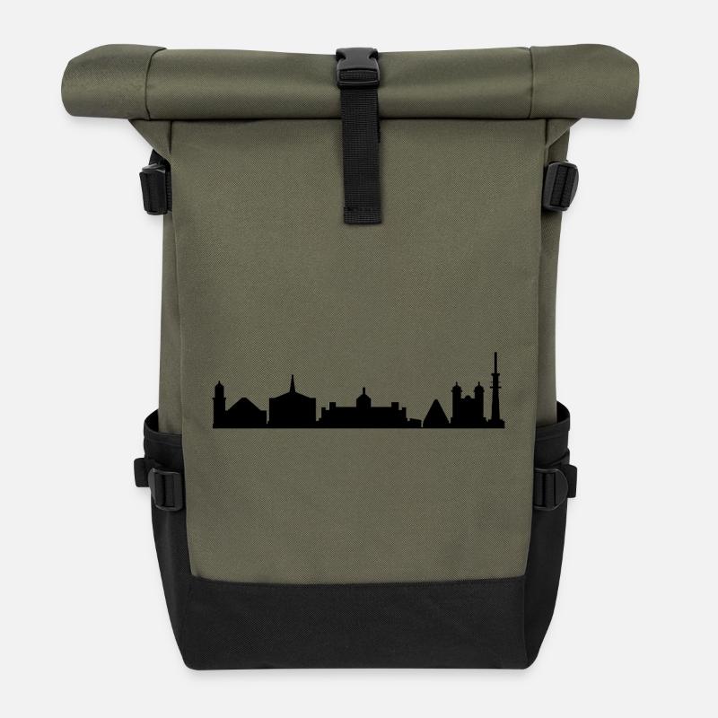 Skyline von Karlsruhe - Rolltop Rucksack - Olive/Schwarz
