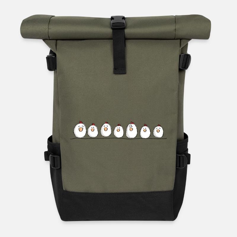Hühner auf der Hühnerstange - Rolltop Rucksack - Olive/Schwarz