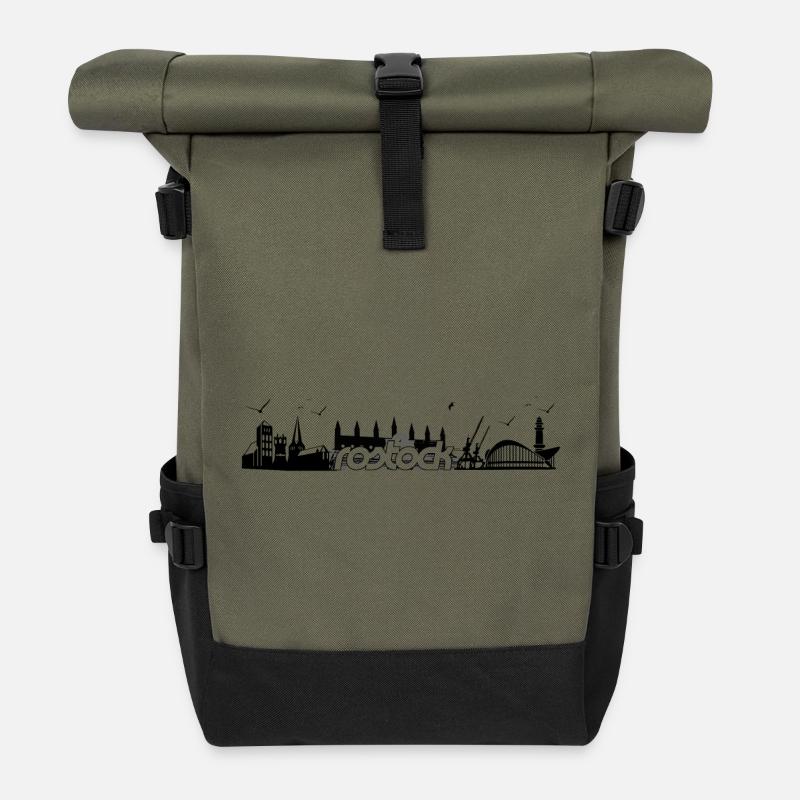 Rostock Silhouette Skyline - Rolltop Rucksack - Olive/Schwarz