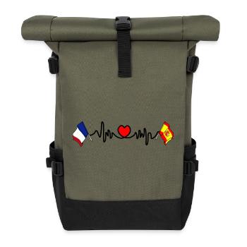 Cardio coeur avec drapeau France et drapeau Espagne - Sac à dos roll top - olive/noir - Devant