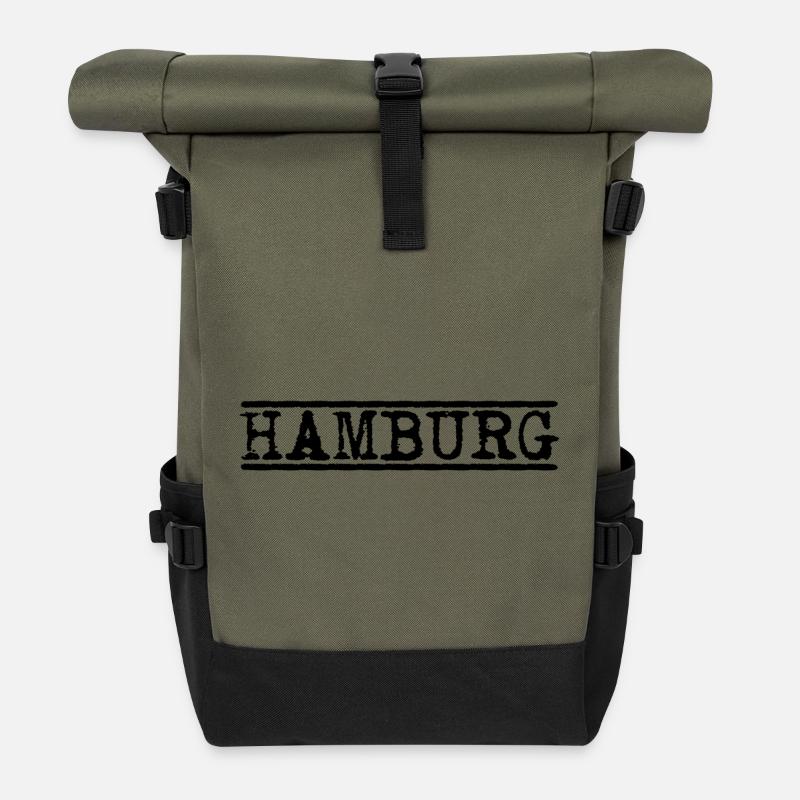 Hamburg – Vintage Stempel Städte-Design - Rolltop Rucksack - Olive/Schwarz